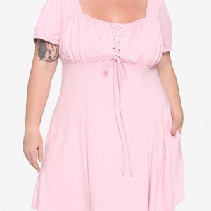 NWOT HOT TOPIC 2 PINK CORSET CAPPED SLEEVE MINI SKATER DRESS